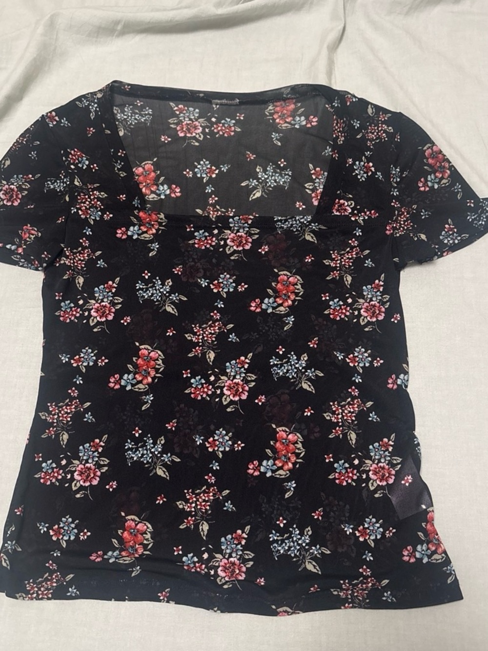 Women's Black Floral Square-Neck Top